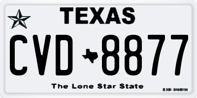TX license plate CVD8877