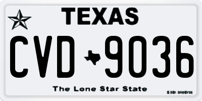 TX license plate CVD9036