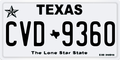 TX license plate CVD9360