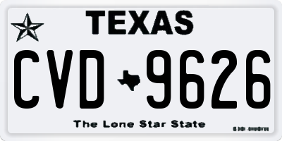 TX license plate CVD9626