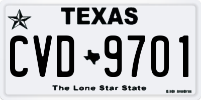 TX license plate CVD9701