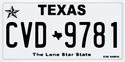 TX license plate CVD9781