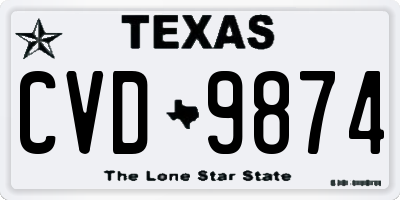 TX license plate CVD9874