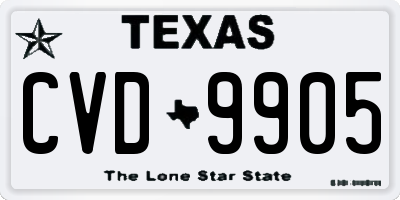 TX license plate CVD9905