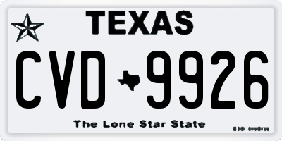 TX license plate CVD9926