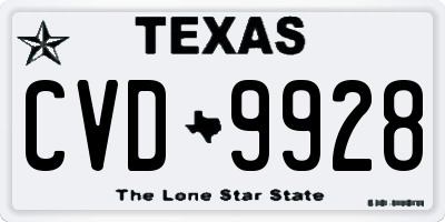 TX license plate CVD9928