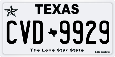 TX license plate CVD9929