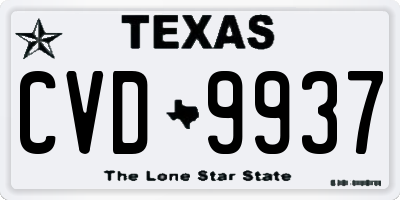 TX license plate CVD9937