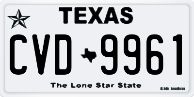 TX license plate CVD9961