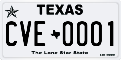 TX license plate CVE0001
