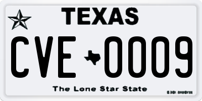 TX license plate CVE0009
