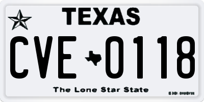 TX license plate CVE0118