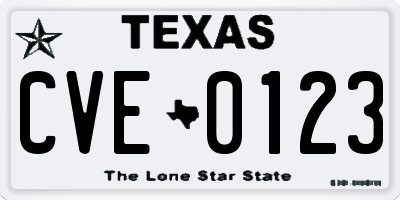 TX license plate CVE0123