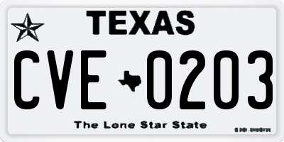 TX license plate CVE0203