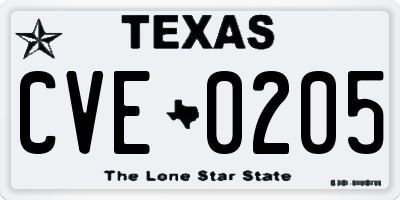 TX license plate CVE0205