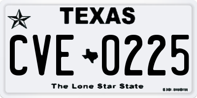 TX license plate CVE0225