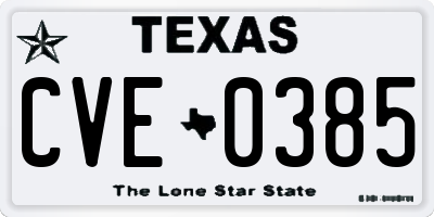 TX license plate CVE0385