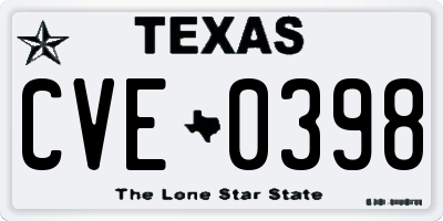 TX license plate CVE0398