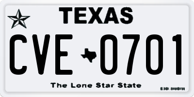 TX license plate CVE0701