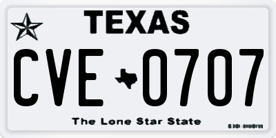 TX license plate CVE0707