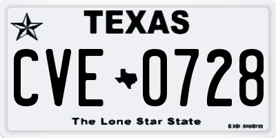 TX license plate CVE0728