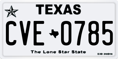 TX license plate CVE0785