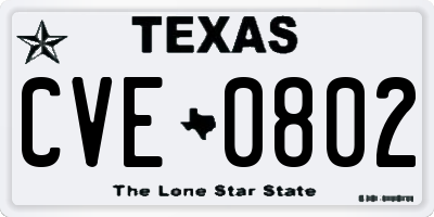 TX license plate CVE0802