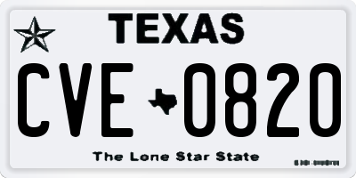 TX license plate CVE0820