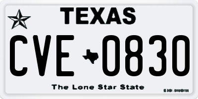 TX license plate CVE0830