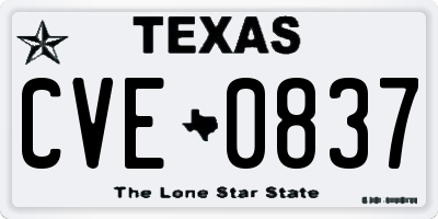 TX license plate CVE0837