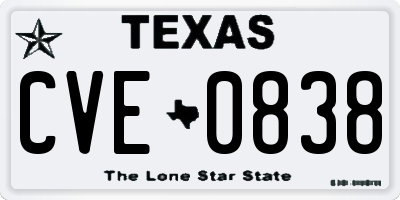 TX license plate CVE0838