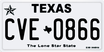 TX license plate CVE0866