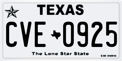 TX license plate CVE0925