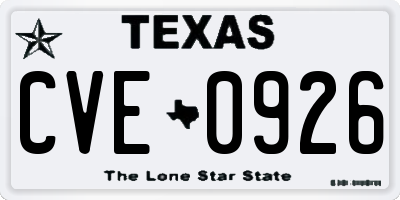 TX license plate CVE0926