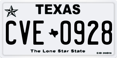 TX license plate CVE0928
