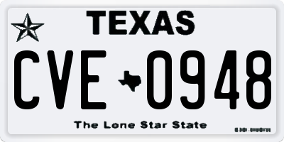 TX license plate CVE0948