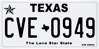 TX license plate CVE0949
