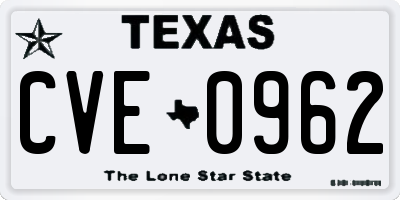 TX license plate CVE0962