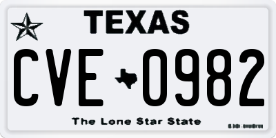 TX license plate CVE0982