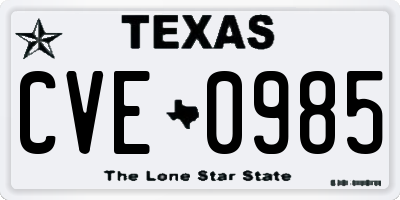 TX license plate CVE0985