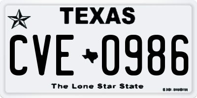 TX license plate CVE0986