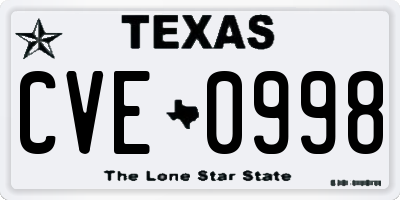 TX license plate CVE0998