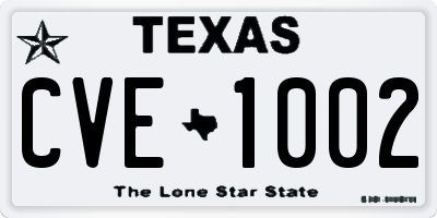 TX license plate CVE1002
