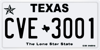TX license plate CVE3001