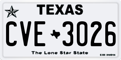 TX license plate CVE3026