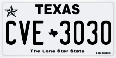 TX license plate CVE3030