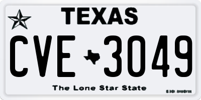 TX license plate CVE3049