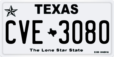TX license plate CVE3080