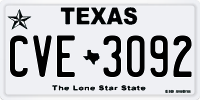 TX license plate CVE3092