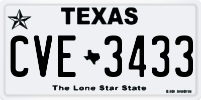 TX license plate CVE3433